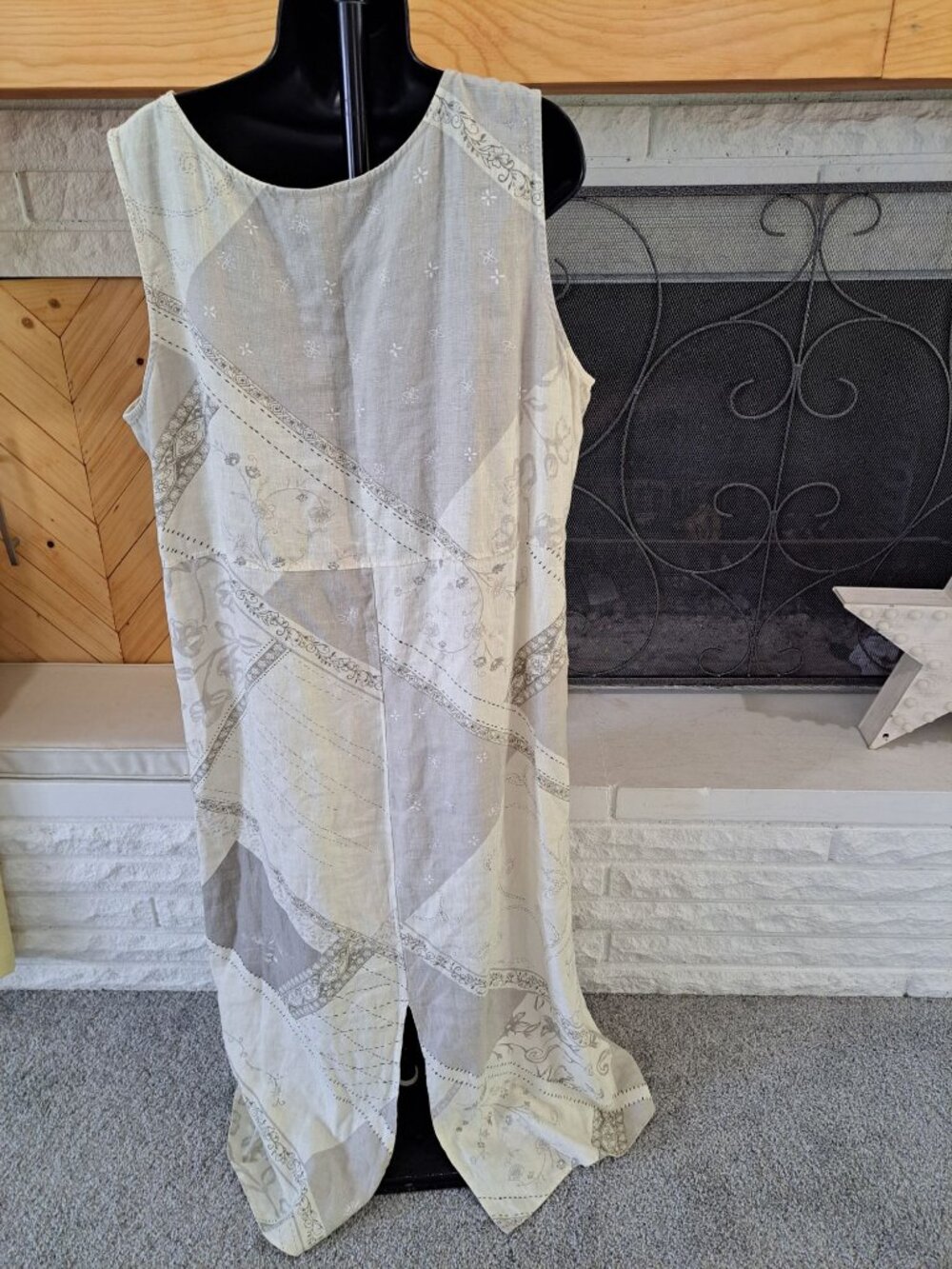 John Paul Richard Linen Sleeveless Maxi Dress Patchwork Print Beige XL Lagenlook - Picture 4 of 9